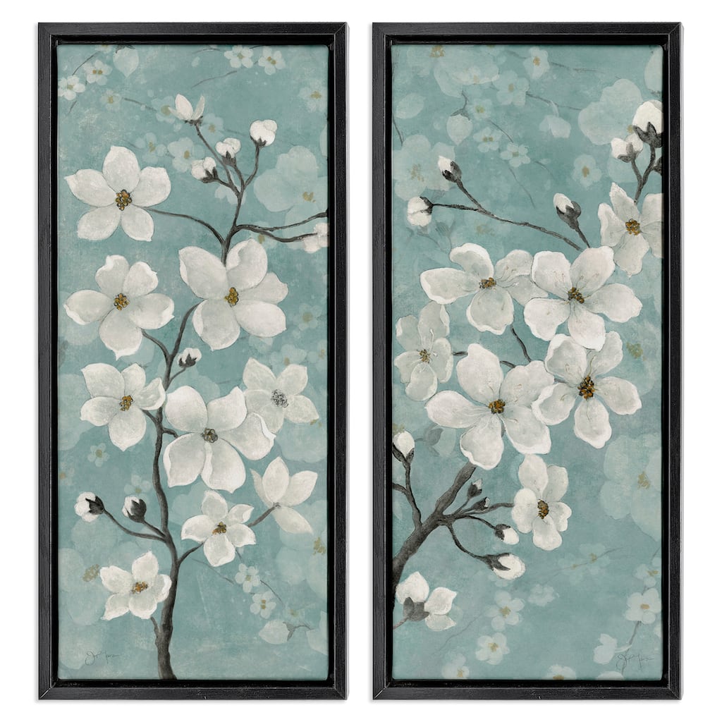 Stupell Green Toned Blossoms Framed Floater Canvas Wall Art Design By Tava Studios (Set of 2)