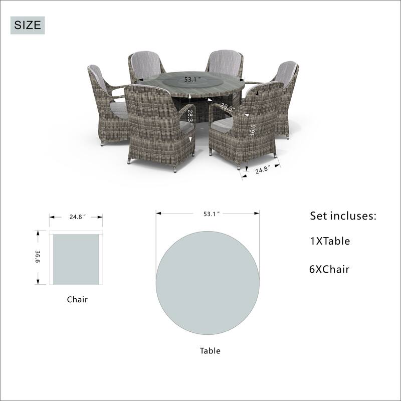Abrihome 7-piece Outdoor Wicker Dining Table Set with 6 Eton Chairs