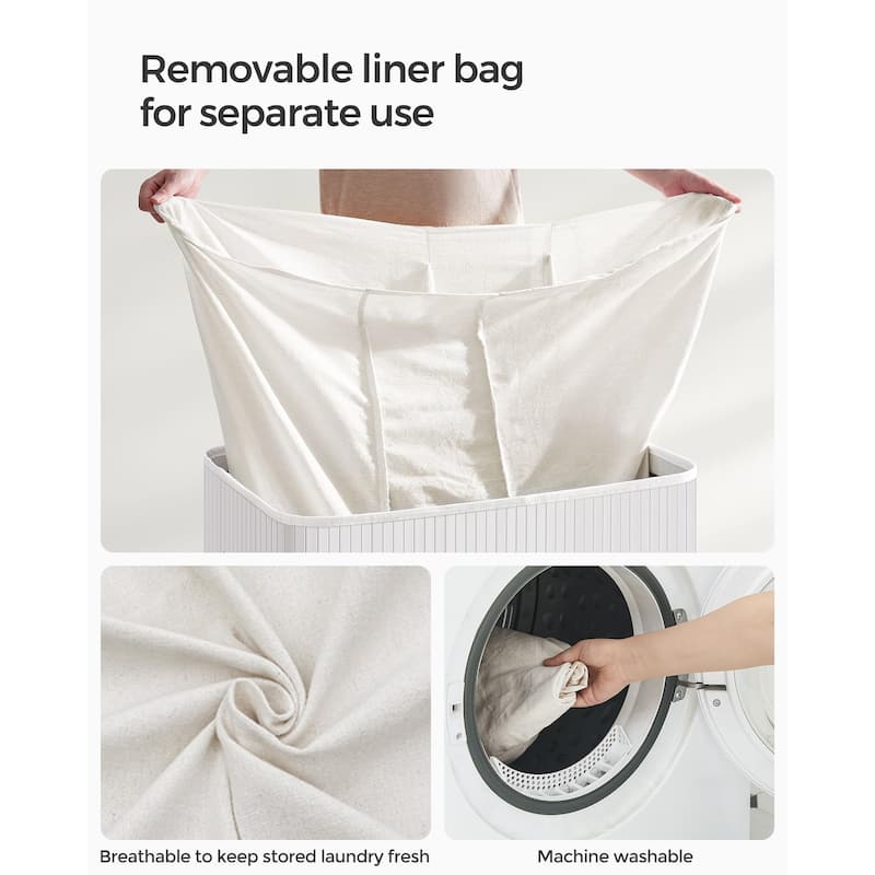 Laundry Hamper, 39.6 Gallons (150L),3-Section Laundry Basket, Laundry Hamper with Lid, Bamboo,Removable & Machine Washable Liner