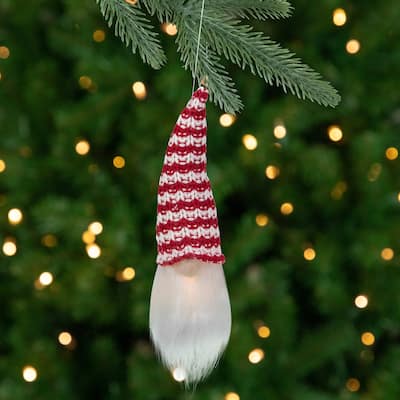 8" Lighted Red and White Knit Gnome Head Christmas Ornament