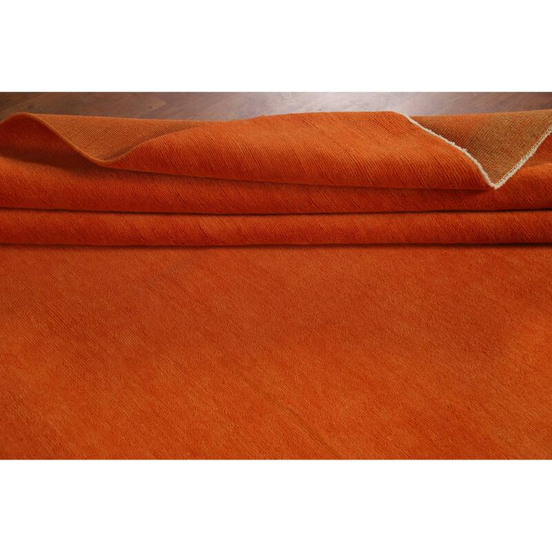 Hand Knotted Oriental 100% Wool Carpet Modern Solid Oranges & Rust Gabbeh Area Rug - 12' 1'' X 9' 4''