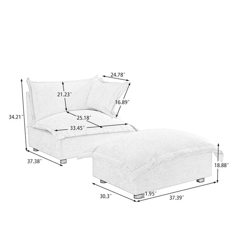 Modern Cloud Chaise Longue Accent Chair with Ottoman set