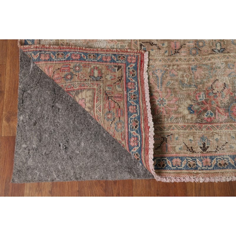 Distressed Pink Mashad Persian Antique Rug Hand-Knotted Wool Carpet - 9'8" x 12'5"