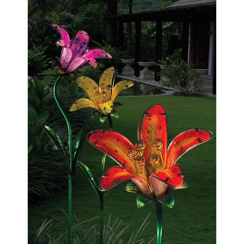 Solar Tiger Lily Stake - Yellow - 9"x7.25"x33"