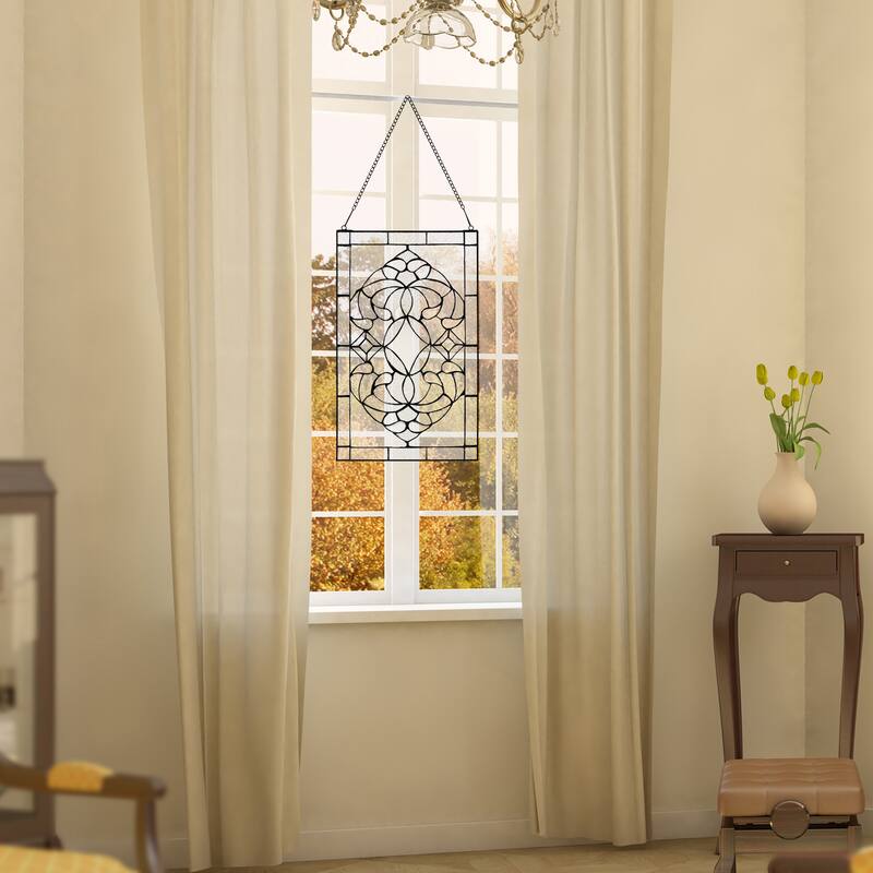 River of Goods 20-Inch Floral Clear Glass Window Panel - 12" x 0.25" x 20"