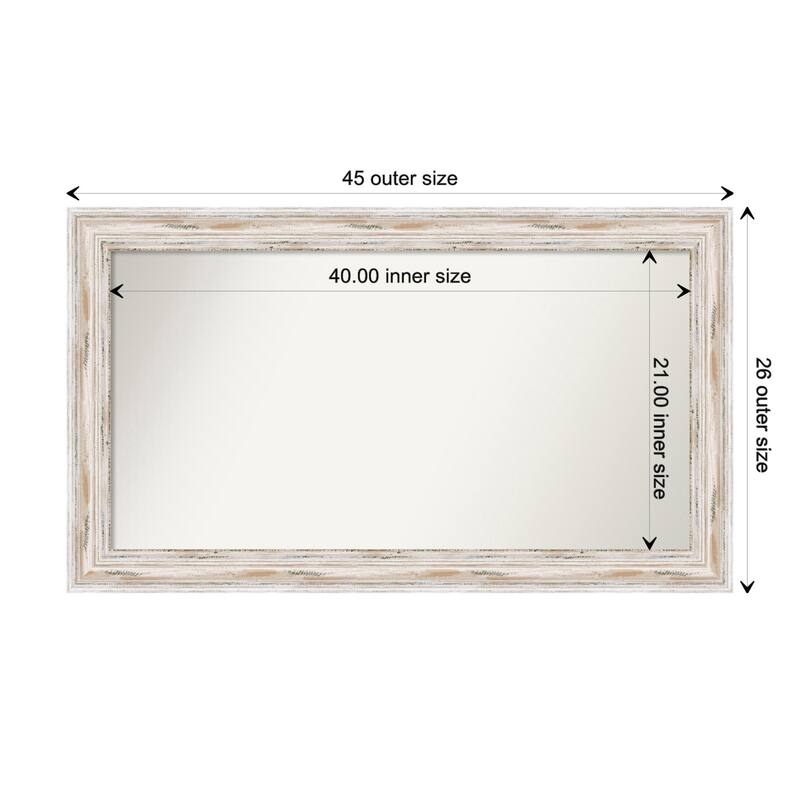 Alexandria White Wash Framed Non-Beveled Custom Wall Mirror, Bathroom Vanity Mirror - Outer Size: 45.25 x 26.25