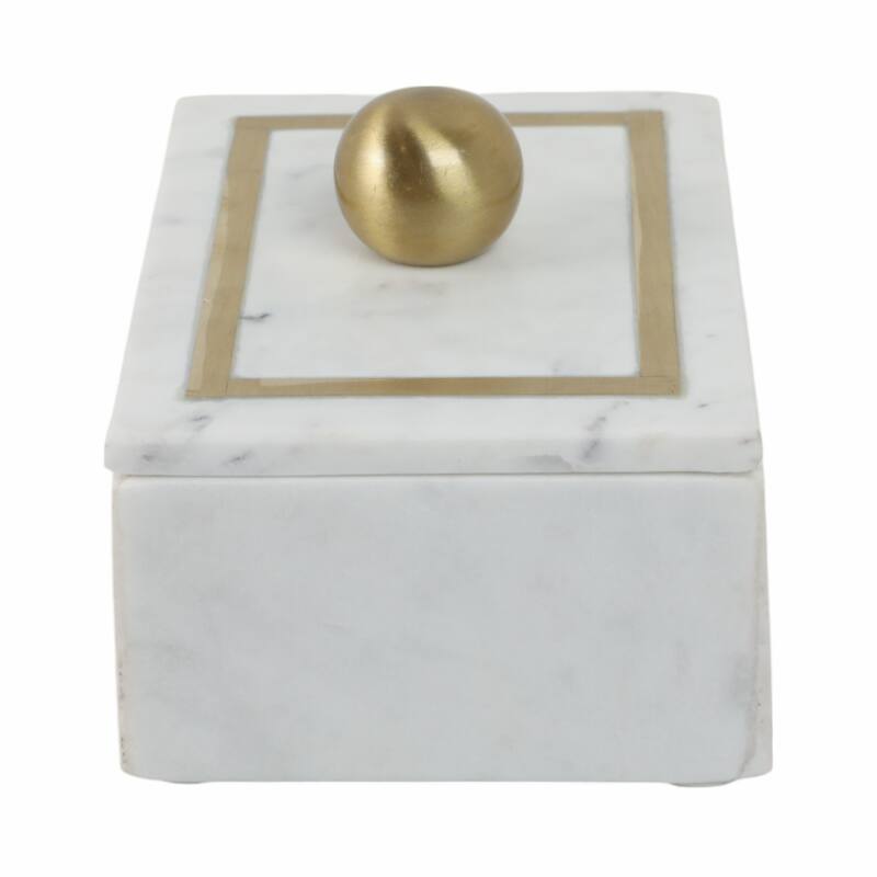 Decorative Box Marble Stone Metal Brass Modern Storage Container with Removable Lid
