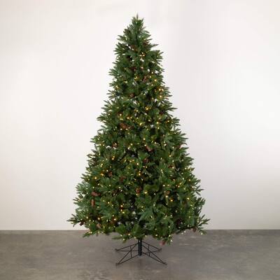 9 ft. Sullivans Artificial Christmas Large Green Pre-Lit Pine Tree, Green