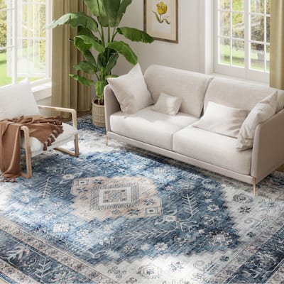 HOMCOM 8x10 Area Rug, Vintage Machine Washable Rug, Non-Slip Floor Carpet for Living Room, Bedroom, Dining Room, Home Office