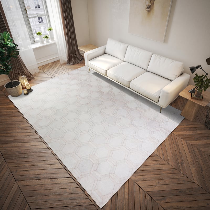 Indoor/ Outdoor Laredo Hexegon Faux Hide Patchwork Washable Area Rug