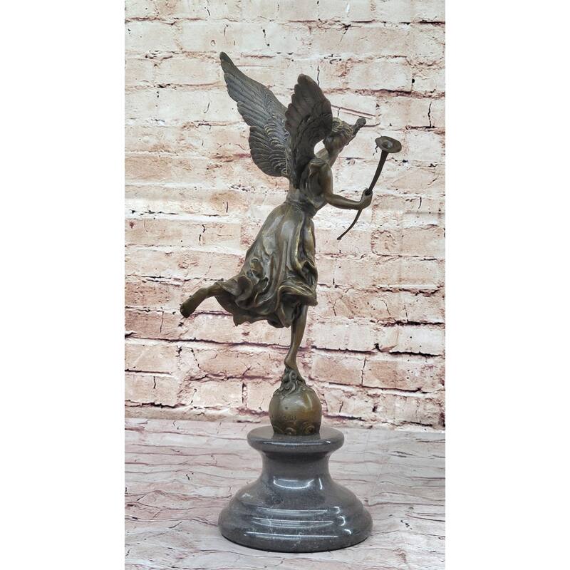 Winged Victory Athena Nike Paris Louvre 15 Inches Bronze Marble Statue Sculpture Gift