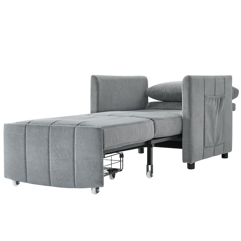 Roomfitters Convertible Sleeper Sofa with Pull-Out Bed 5-Position Adjustable Backrest Side Pockets & Storage Basket