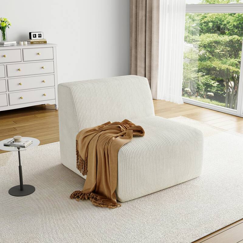 UIXE Upholstered Corduroy Armless Slipper Chair - 34.5" W x 31.8 H" 35.3 D" - Beige