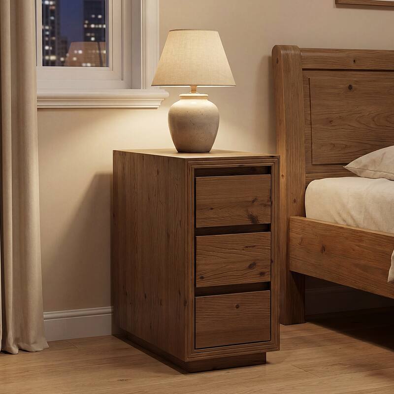 Solid Wood End Table with 3 Drawers, 23.62" H, No Assembly