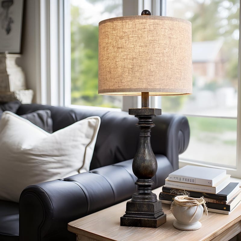 27" Farmhouse Table Lamp Set of 2 with USB A and C