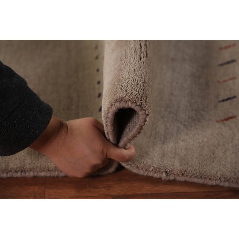 Tribal Gabbeh Oriental Rug Hand-Knotted Beige Modern Wool Carpet - 5'7" x 7'11"