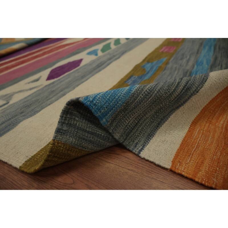 Hand Woven Oriental 100% Wool Carpet Southwestern Modern Multi-Colored Kilim Area Rug - 10' 9'' X 8' 0''