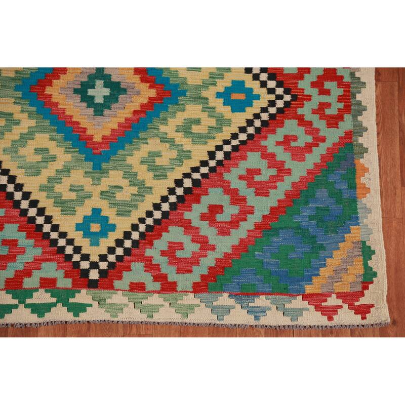 Kilim Oriental Area Rug Flatweave Multi-Color Wool Carpet - 5'10" x 8'7"