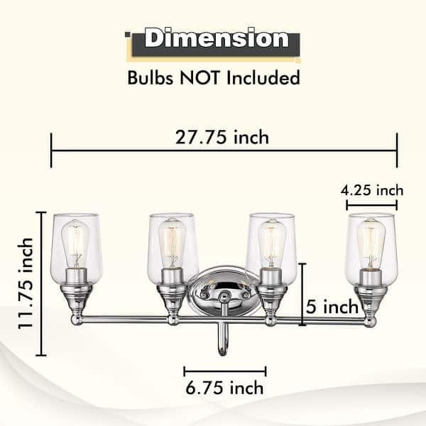 4Light Bathroom Vanity Lighting Fixture Wall Sconces, Clear Glass