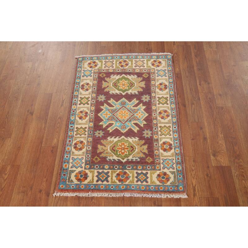 Geometric Kazak Oriental Accent Rug Handmade Wool Carpet - 2'0" x 3'0"