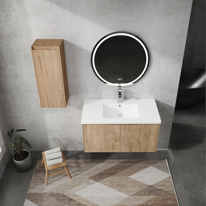 24" Floating Bathroom Vanity with Resin Sink, Side Cabinet, Soft-Close Hinges, and Water-Resistant Plywood Construction