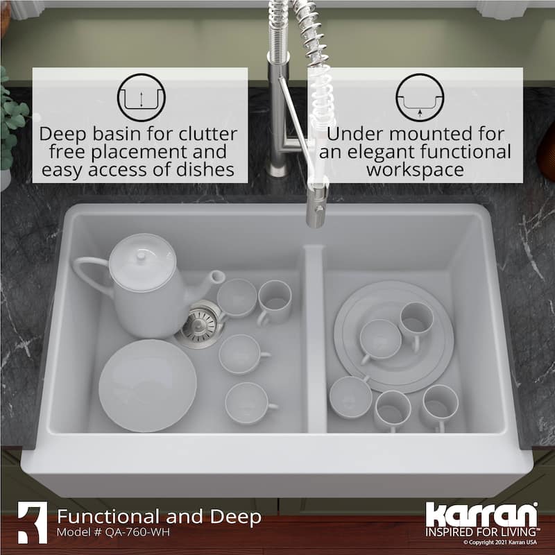 Karran Farmhouse/Apron-Front Quartz Double Bowl Kitchen Sink
