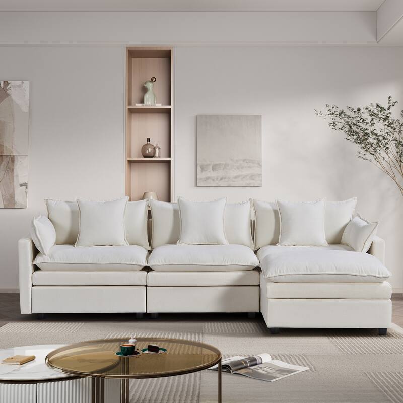 108.66" L-Shaped 4-Seater Sectional Sofa with Convertible Chaise and Ottoman, Spacious Cloud Couch Design