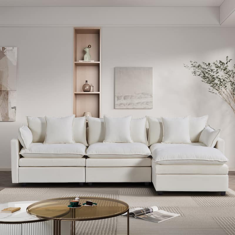108.66" L-Shaped 4-Seater Sectional Sofa with Convertible Chaise and Ottoman, Spacious Cloud Design