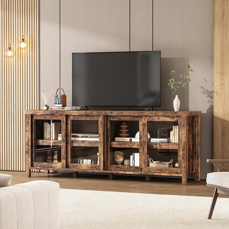 Mid Century Modern Media TV Console Table, TV Stand with Storage Cabinet - N/A - Brown