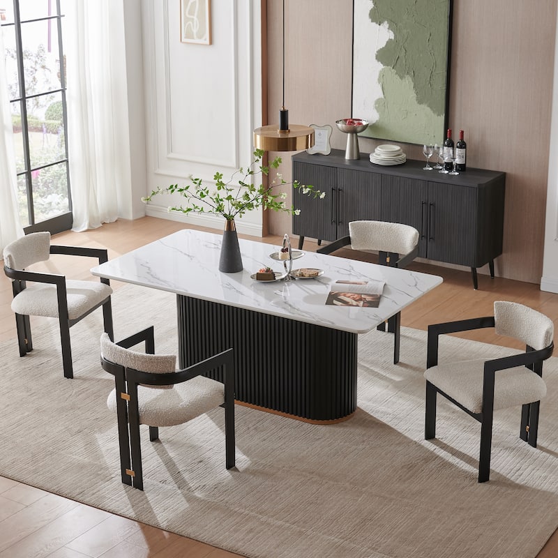 Boucle Fabric Contemporary Dining Chairs with Metal Frame