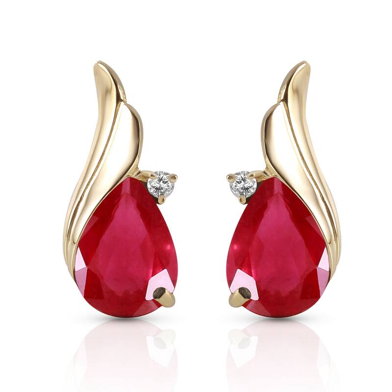 14K Solid Gold Studs Earrings Natural Diamond & Ruby Gemstone