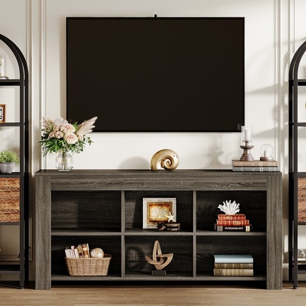 63-inch Horizontal Wood Bookshelf, Industrial Long Bookcase - Bed