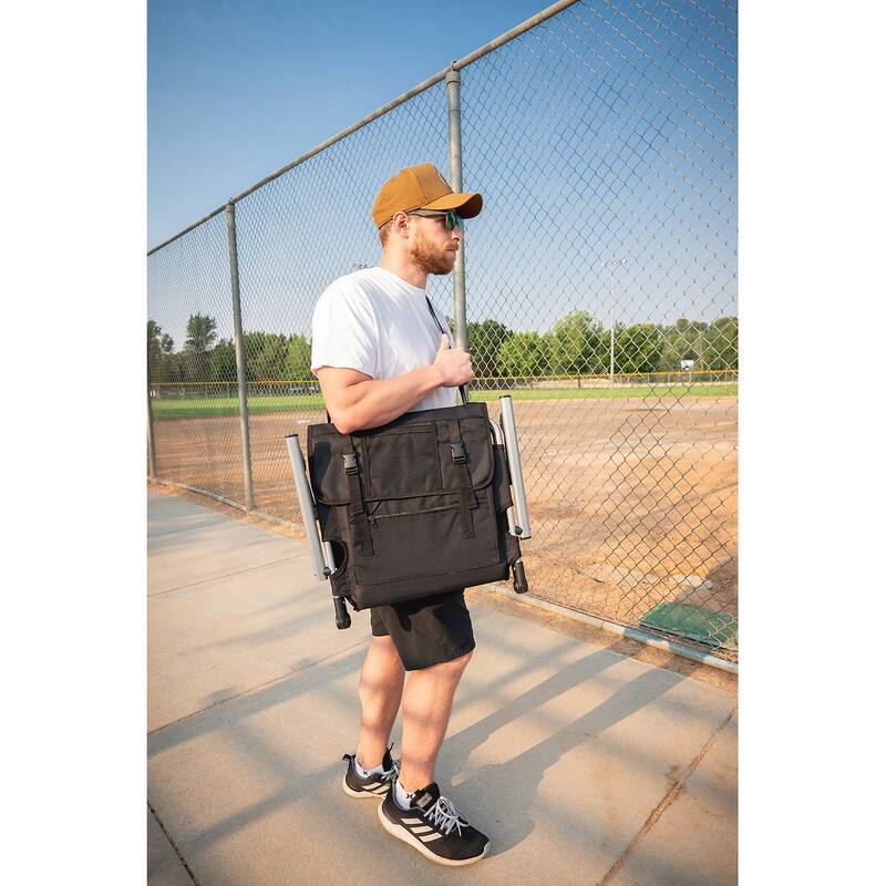Stansport Tubular Frame Folding Stadium Seat with Arms - Black-Tan
