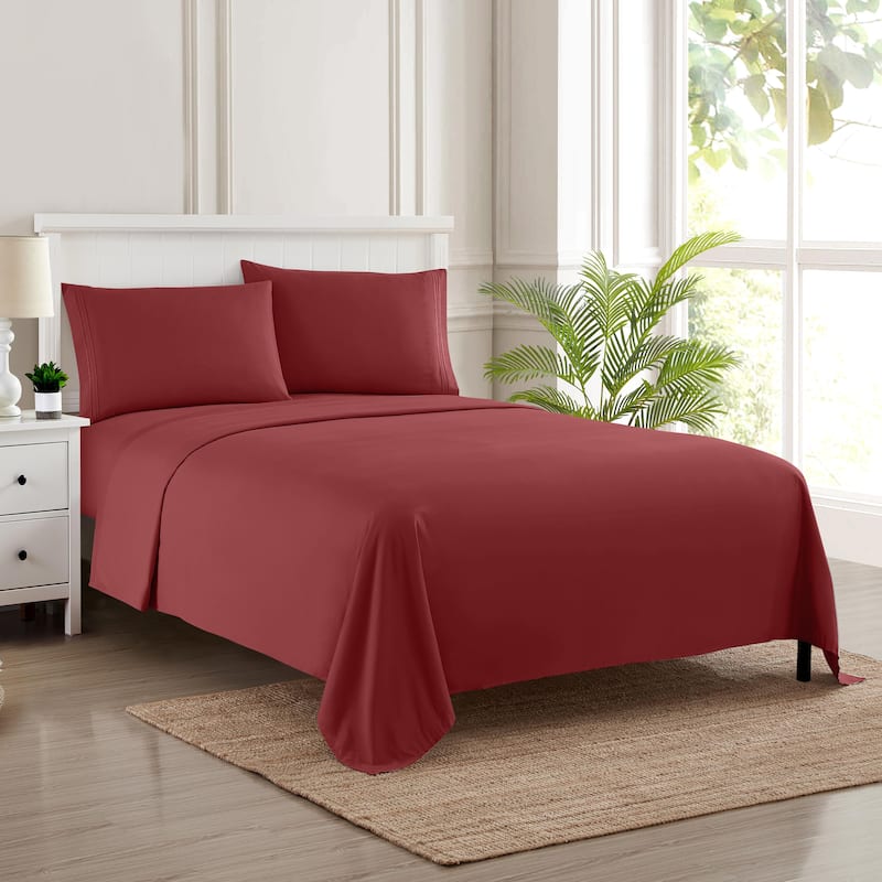 Sweet Home Collection Triple Stitch 4-piece Bed Sheet Set - Twin - Burgundy