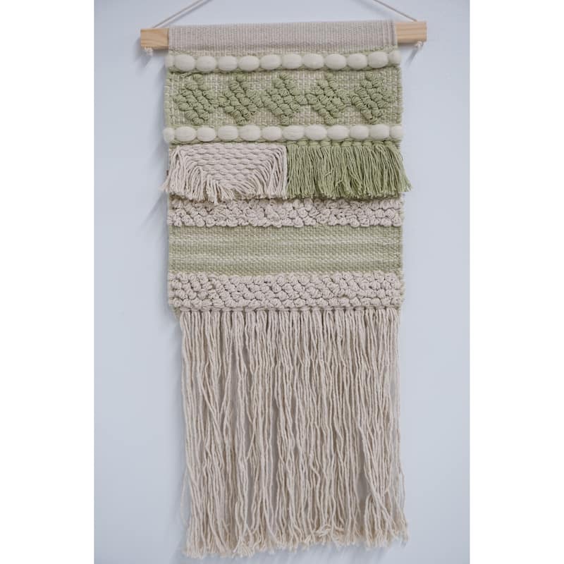Home&Manor Wool and Cotton Macrame Wall Hanging with Rod Included - Exact Size