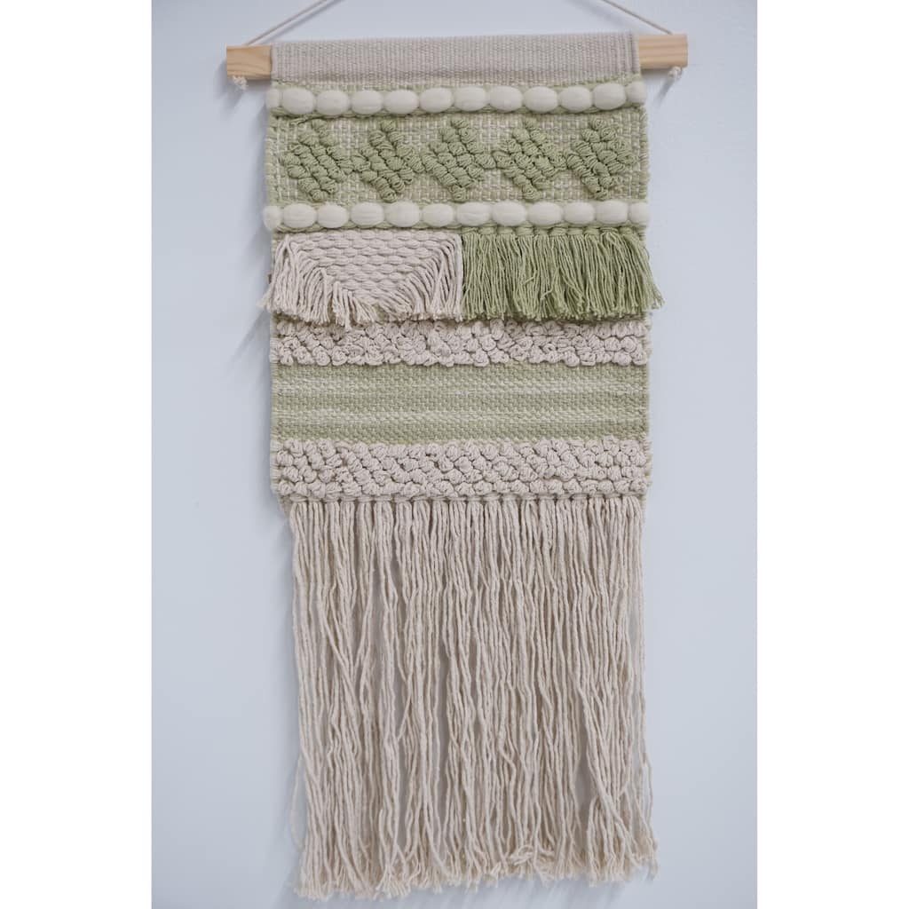 Home&Manor Wool and Cotton Macrame Wall Hanging with Rod Included - Exact Size