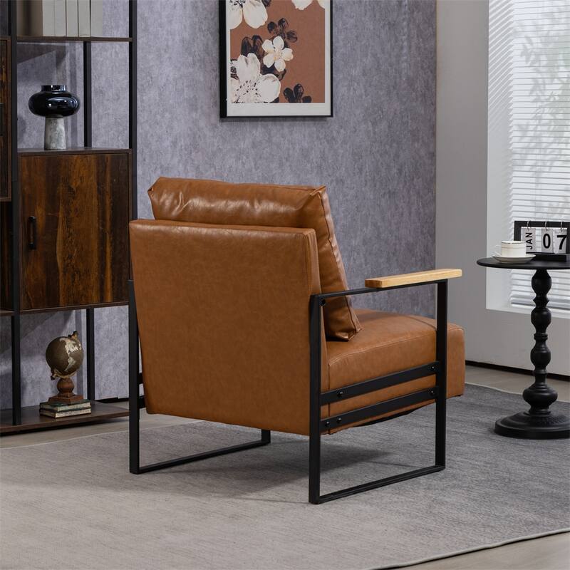 Leather Accent Chair with Metal Frame for Living Room
