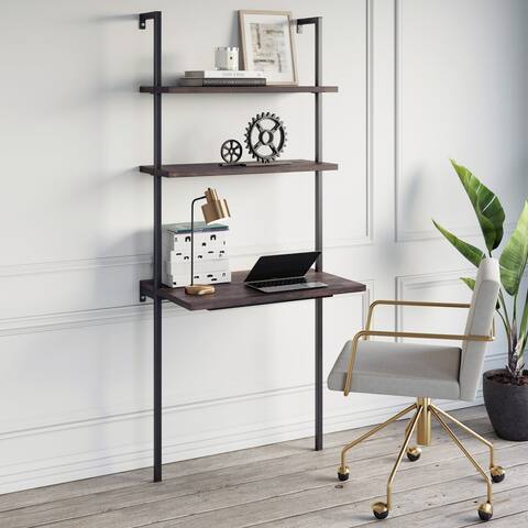 Nathan James Theo 2-Shelf Industrial Wall Mount Ladder Desk, Small Computer or Writing Desk