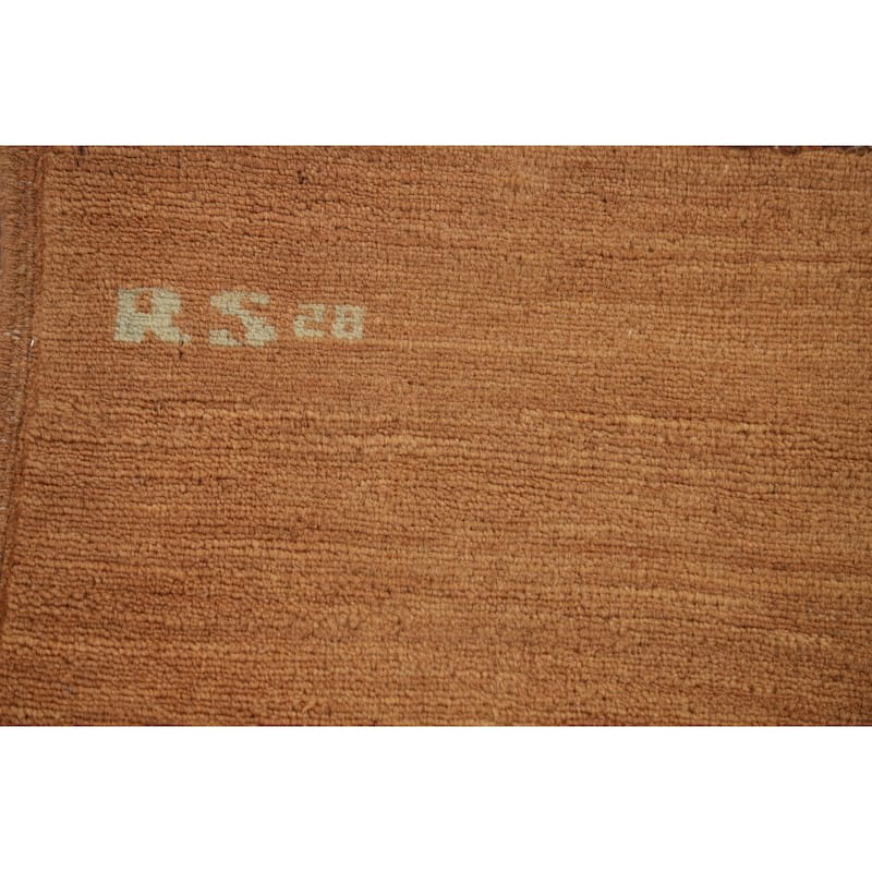 Gabbeh Area Rug Hand-Knotted Oriental Yellow Wool Carpet - 6'8" x 9'7"