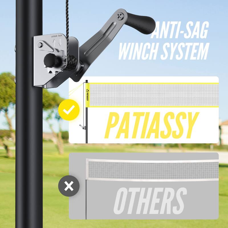 Patiassy 32ft, 26ft and 20ft Width and Height Adjustable Volleyball and Badminton Combo Set with Net