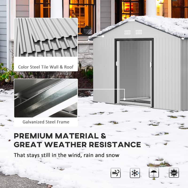 Outsunny 11' x 12.6' Outdoor Storage Shed Organizer, Garden Tool house with Floor Foundation, 4 Vents and 2 Easy Sliding Doors