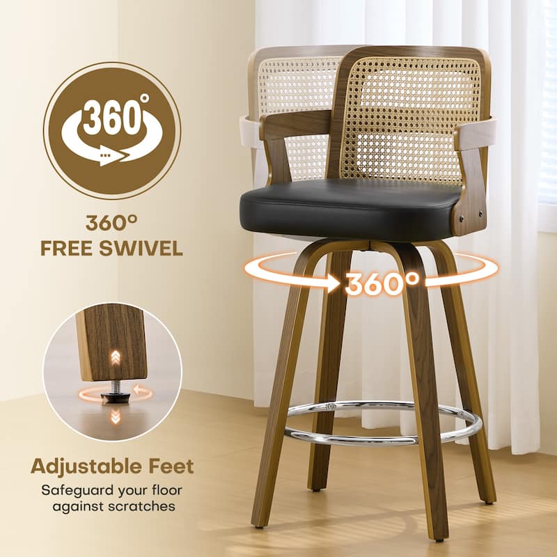 Upholstered Wood Swivel Counter Height Barstool with Arms - 37.8"H x 18.7"W x 19.29"D