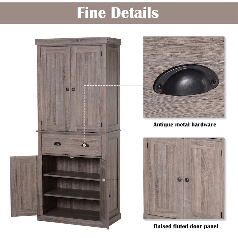 HOMCOM 72" Traditional Freestanding Kitchen Pantry Cupboard with 2 Cabinet,Drawer and Adjustable Shelves - N/A