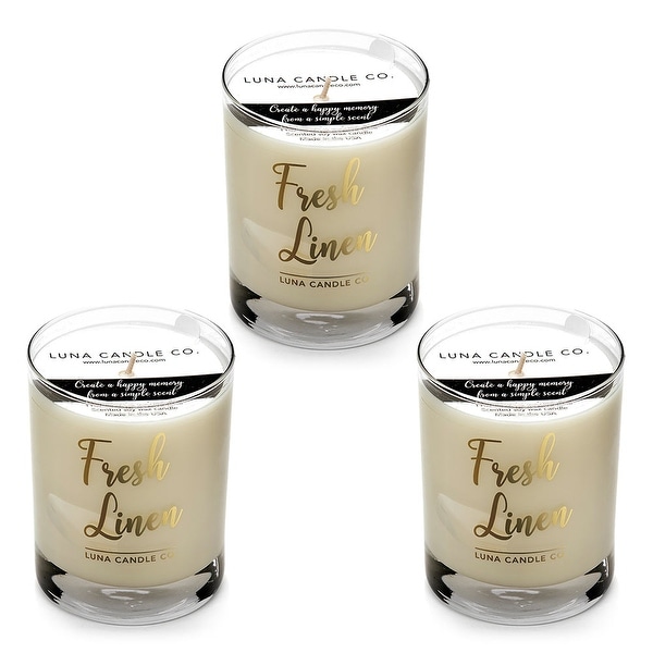 Fresh Linen Scented Candle,11oz. Glass, Premium Soy Wax, USA (3 Pack)