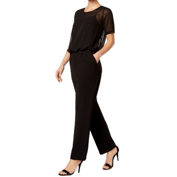high waist chiffon overlay jumpsuit