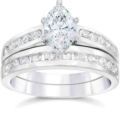 2 Carat Marquise Enhanced Diamond Engagement Wedding Ring Set White Gold 14karat