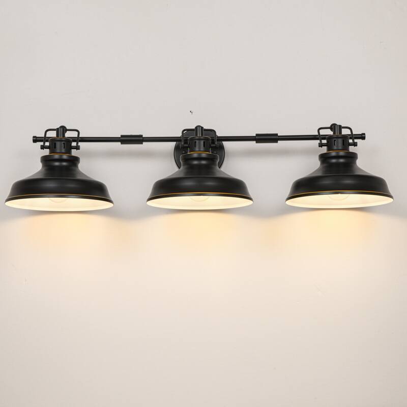 3-Light Retro-Luxury Wall Light with White Inner & Gold-Trimmed Shades for Living Room - 3 Light