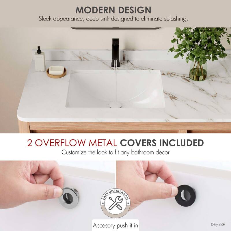 STYLISH Porcelain Rectangular 20 3/4-inches Undermount Ceramic Bathroom Sink with Overflow