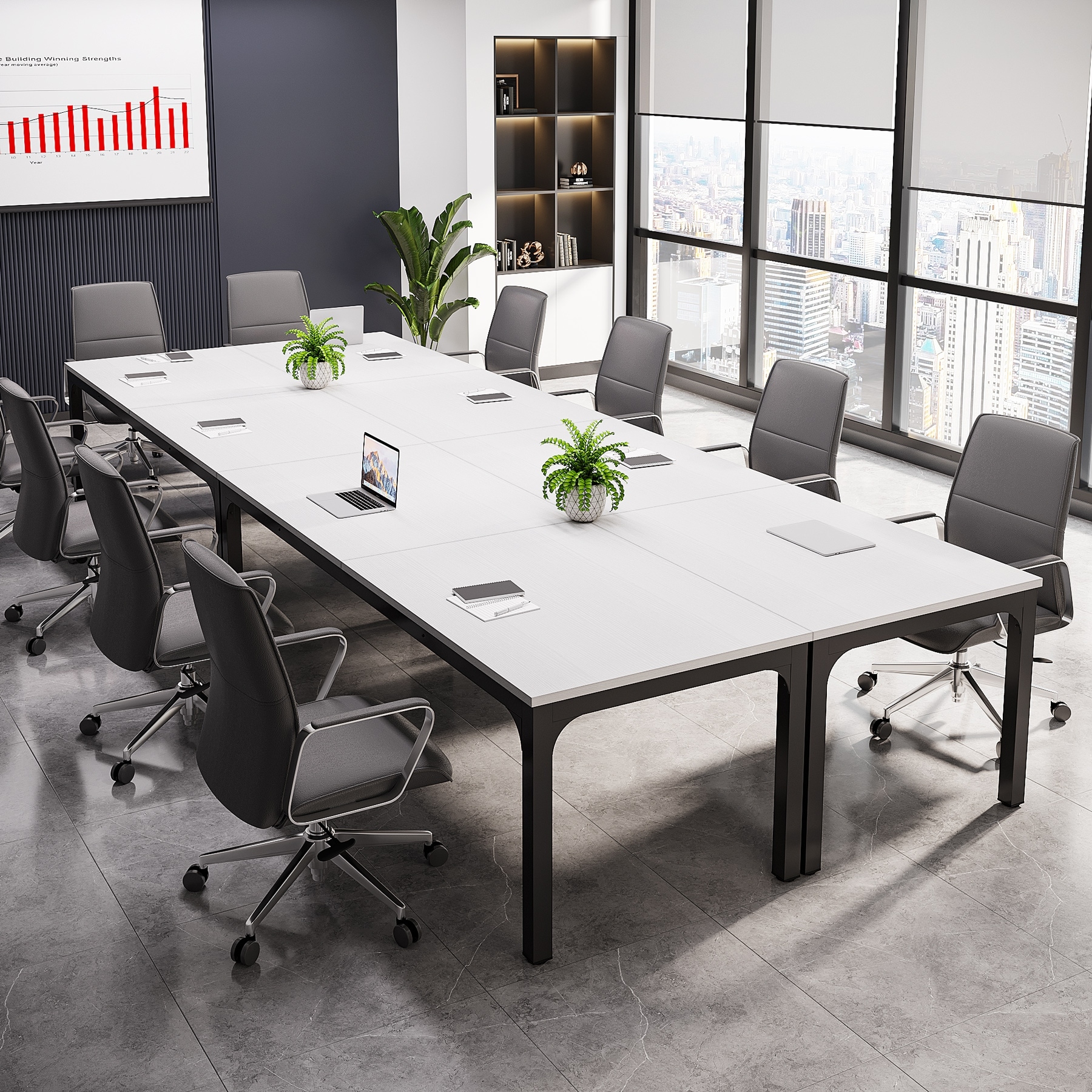 13 FT Conference Table Set for 4, 78.74" Large Office Conference Tables, Modern Seminar Meeting Table Desk