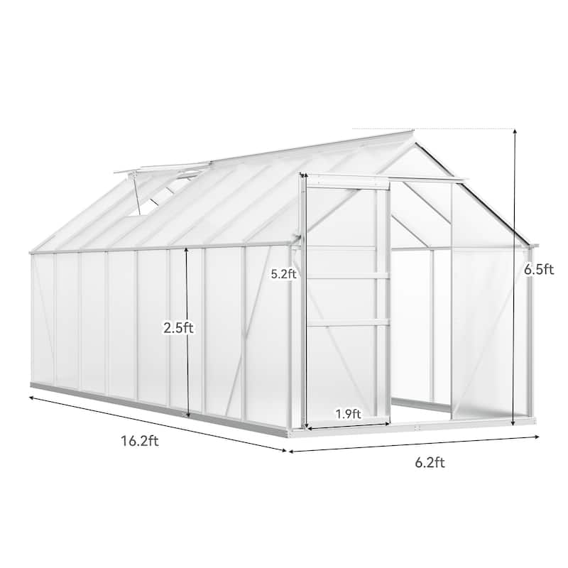 Moasis 6'W X 4/6/8/10/12/16'D Dual-wall PC Walk-in Hobby Greenhouse with Aluminum Frame